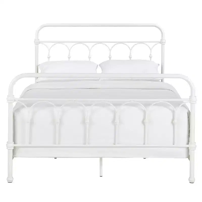 Caledonia Queensize bed van metaal met gegoten knoopdetails - antiekwit - iNSPIRE Q
