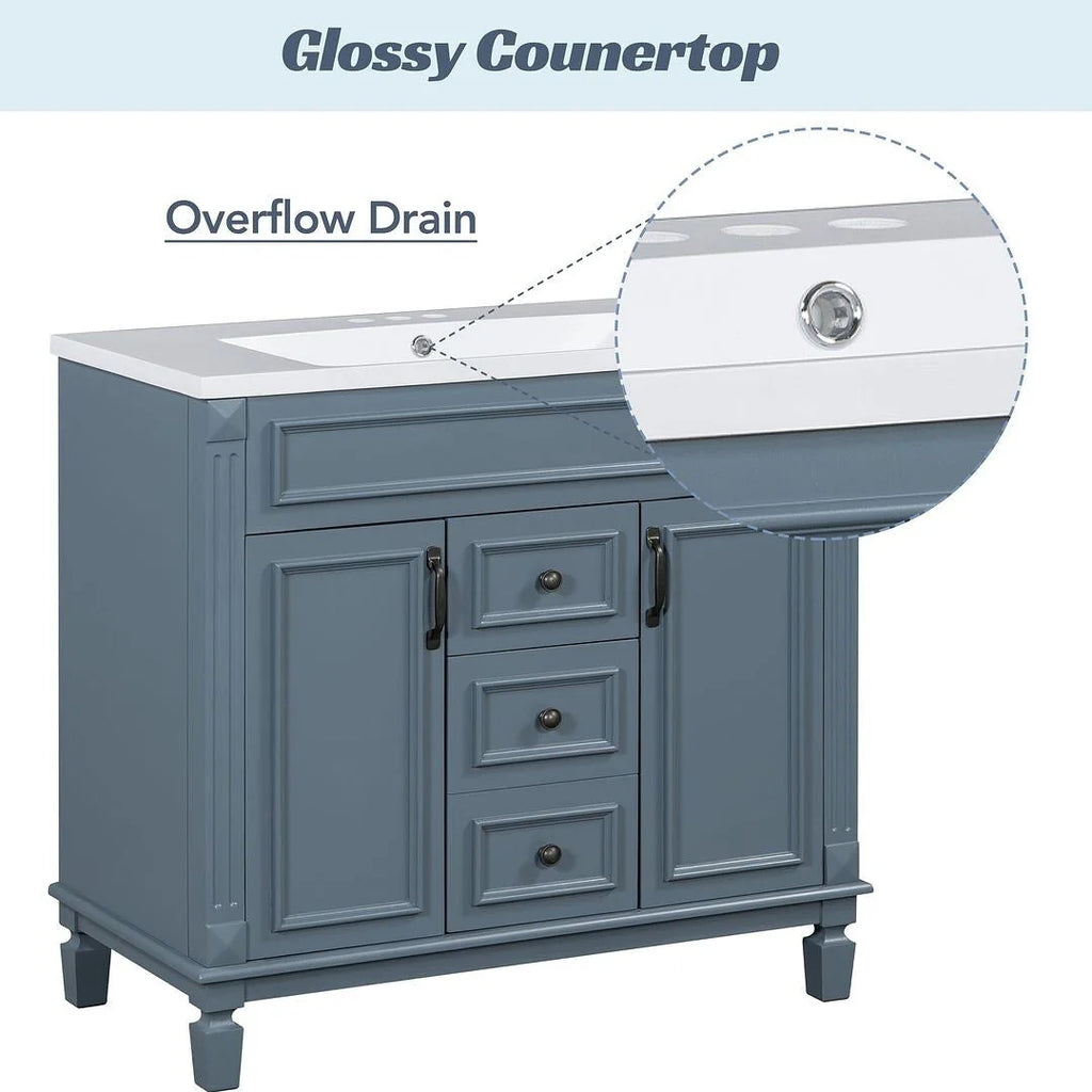 36'' Modern Bathroom Vanity with Top Sink and Mirror Cabinet,2 Doors and 2 Drawers