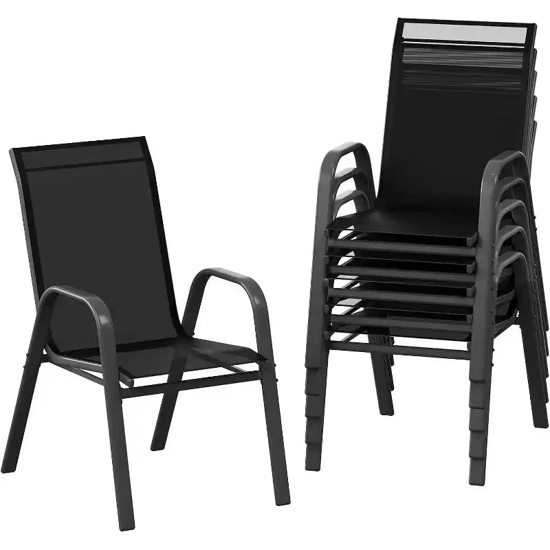 Terrasstoelen, stapelbare buiteneetkamerstoelen set van 4/6, lichtgewicht Textilene-stoelensets voor buiten voor alle weersomstandigheden, met armleuningen voor de achtertuin en het zwembadterras
