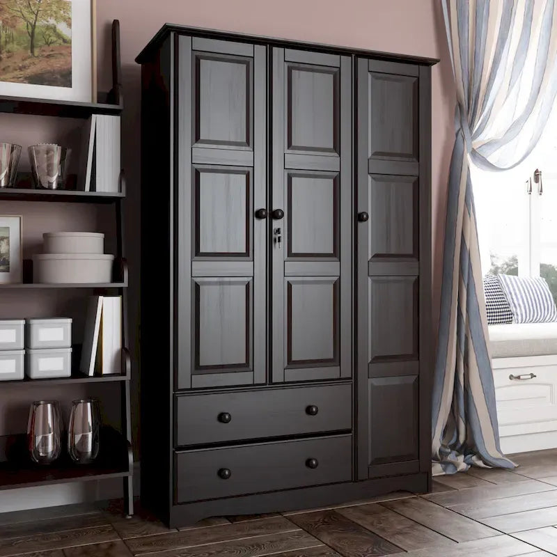 Armoire à 3 portes - Blanc/Moka/Java - Bois massif
