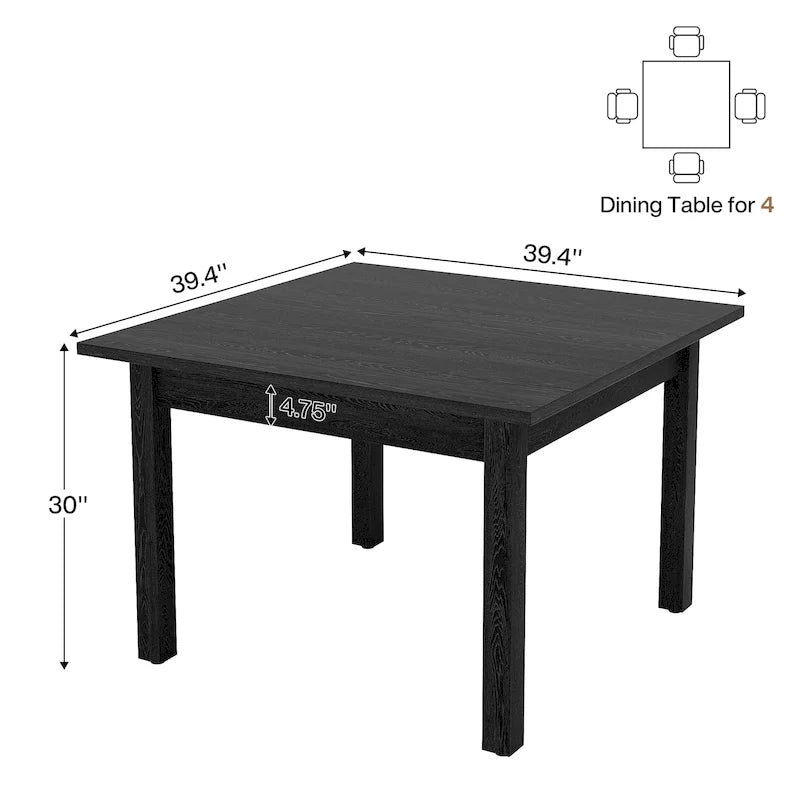 Vierkante eettafel van 39.4 inch voor 2-4 personen, met poten van massief hout, voor de woonkamer of eetkamer