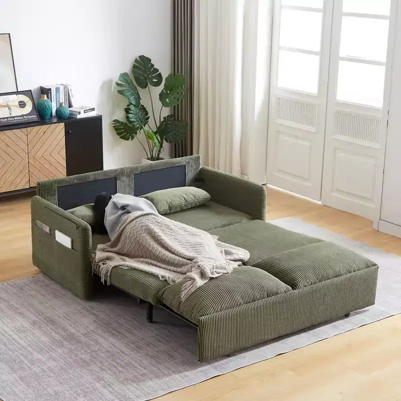 64.5 3-in-1-slaapbank van ribfluweel met uitschuifbaar bed