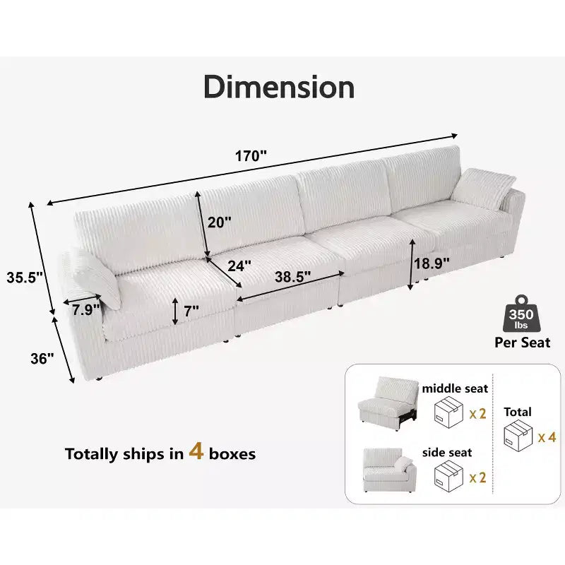 Dyonery modulaire hoekbank van ribfluweel met afneembare, wasbare hoezen