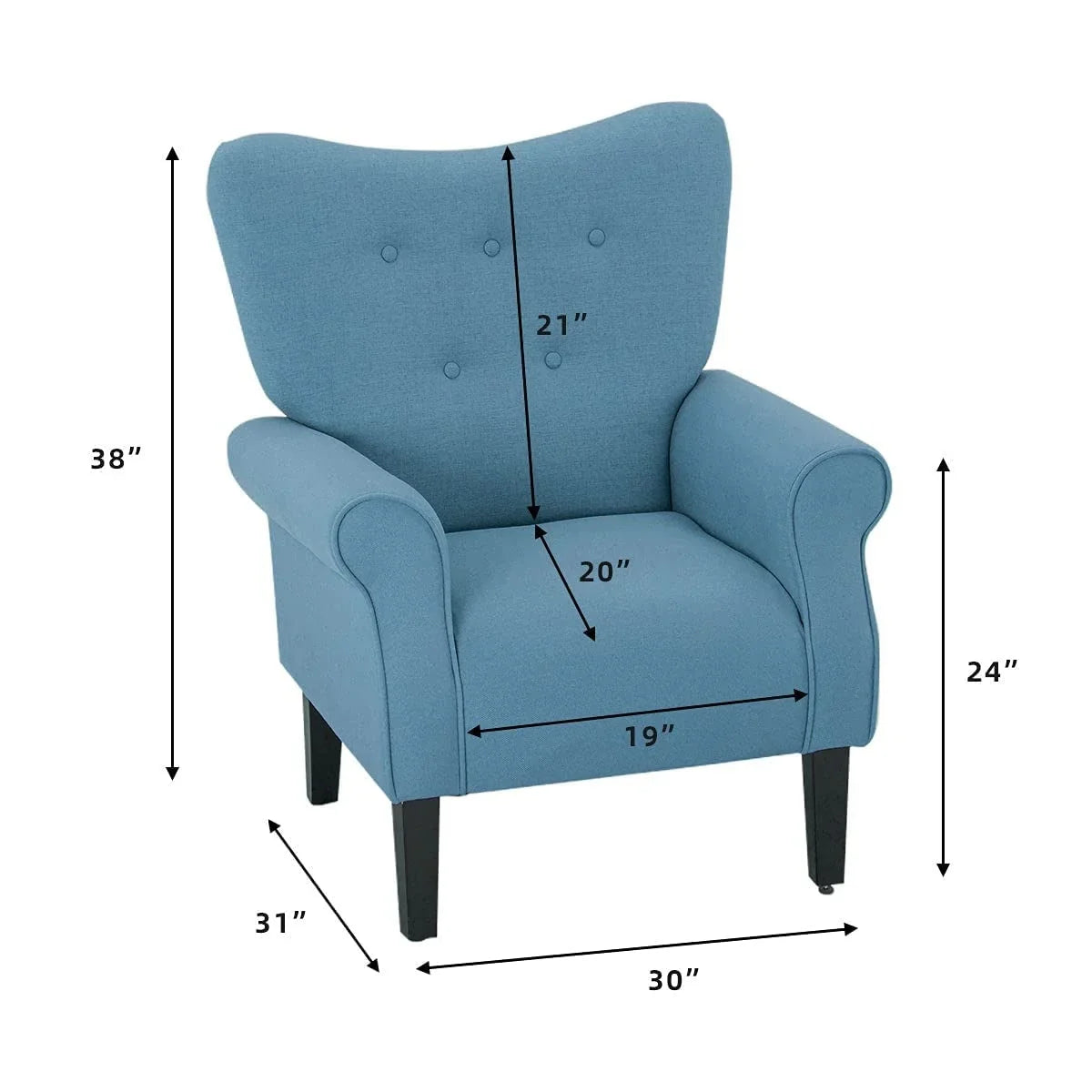 Fauteuil d’appoint moderne Erommy à dossier haut, fauteuil une place en tissu rembourré avec boutons et pieds en bois, pour salon