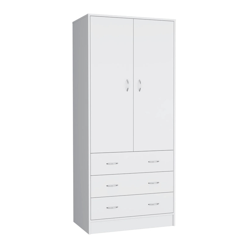 19 Moderner zweitüriger Kleiderschrank mit 3 Schubladen und 1 Kleiderstange fürs Schlafzimmer