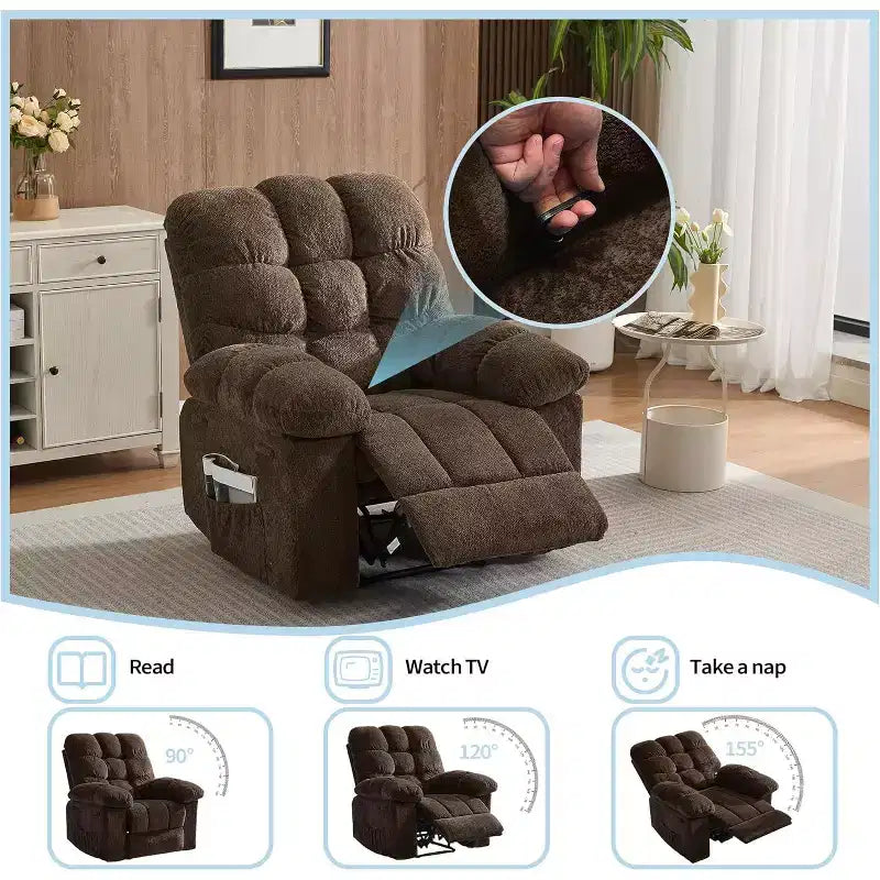 Handmatige relaxfauteuil, ergonomische relaxfauteuil van ademende stof met zijvakken, eenpersoonsbank, geschikt voor de woonkamer en slaapkamer