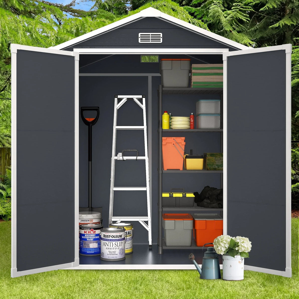 Abri de rangement extérieur en résine et plastique, tous temps, avec plancher, 6 ft x 4 ft/6 ft x 8 ft/8 ft x 6 ft/8 ft x 10 ft, abri à outils Spire