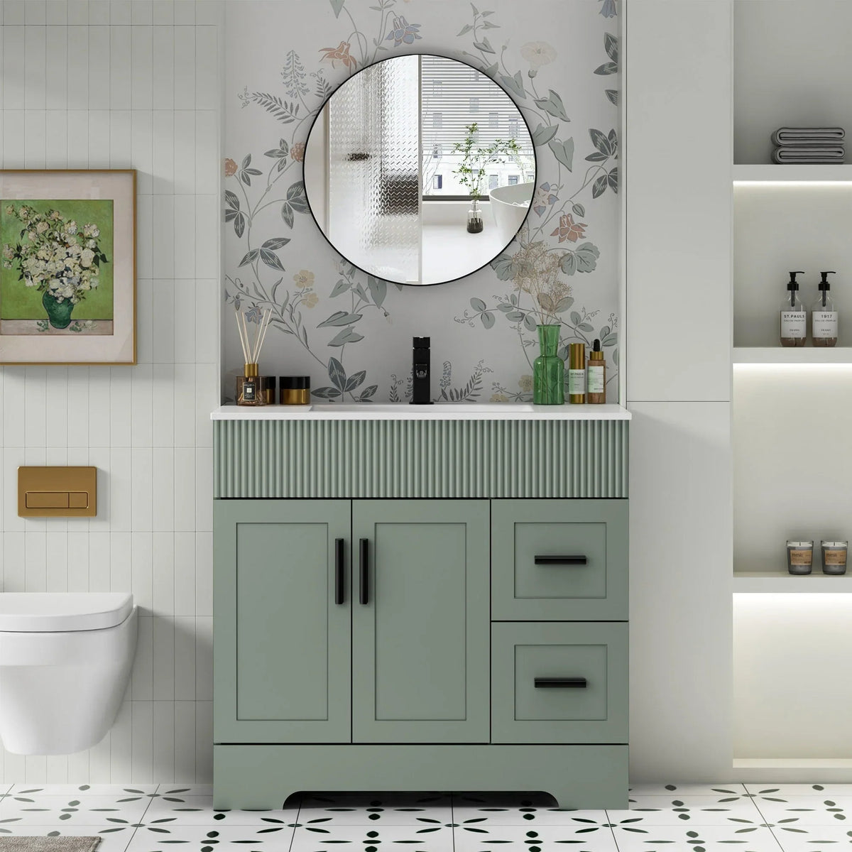 Ensemble meuble-lavabo de salle de bain Wavy Line 30/36/48 avec lavabo et robinet
