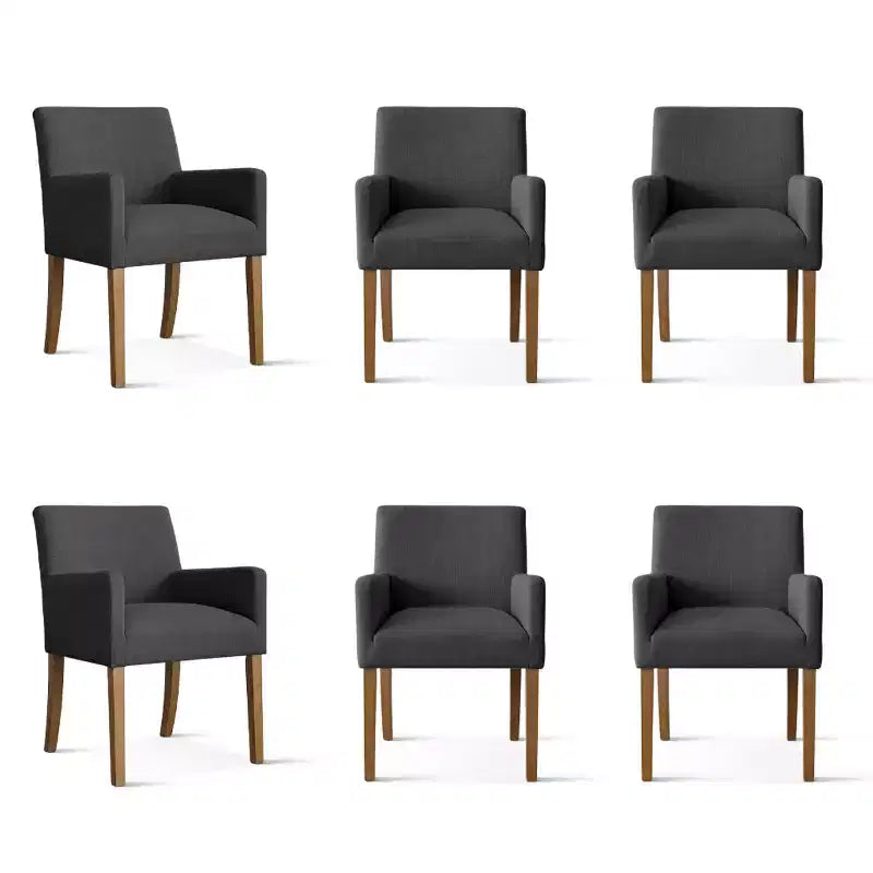 Set van 6 gestoffeerde eetkamerstoelen met armleuningen, moderne linnen fauteuils met houten poten, accentstoelen voor de eetkamer en woonkamer - Panipeachy