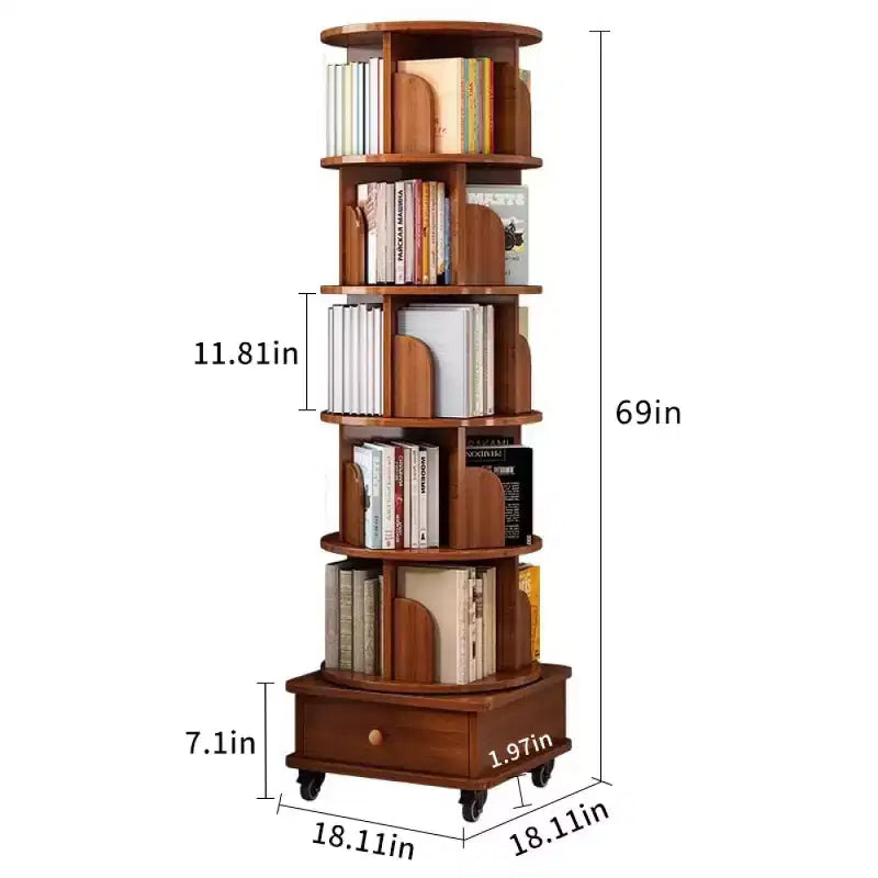 Bibliothèque d’angle rotative à 360° Chic Crate, 6 niveaux, sur roulettes, étroite et adaptée aux petits espaces  brun noyer
