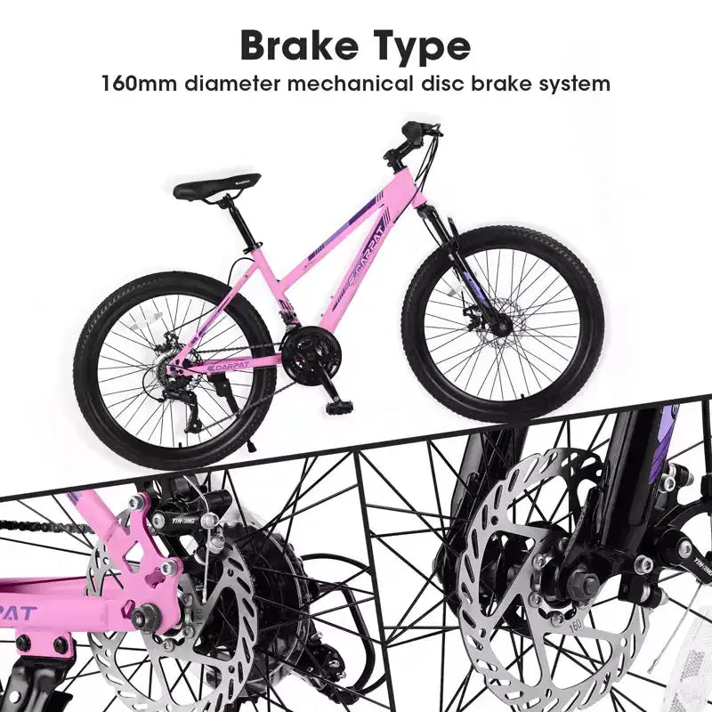 Okak mountainbike van 24/26IN met 21 versnellingen en dubbele schijfremmen, kinderfiets met 100mm voorvering, crossfiets voor tieners en vrouwen