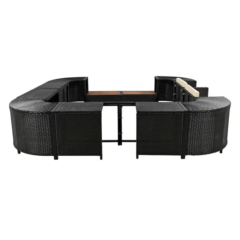 Spa-Umrandung, quadratisches Outdoor-Rattan-Ecksofa-Set mit Spa-Gestell