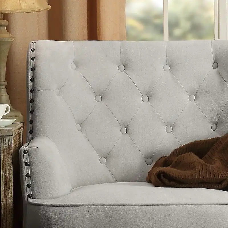 Moser Bay Mignon fluwelen/linnen fauteuil met knopen en hoge rugleuning, 30 breed