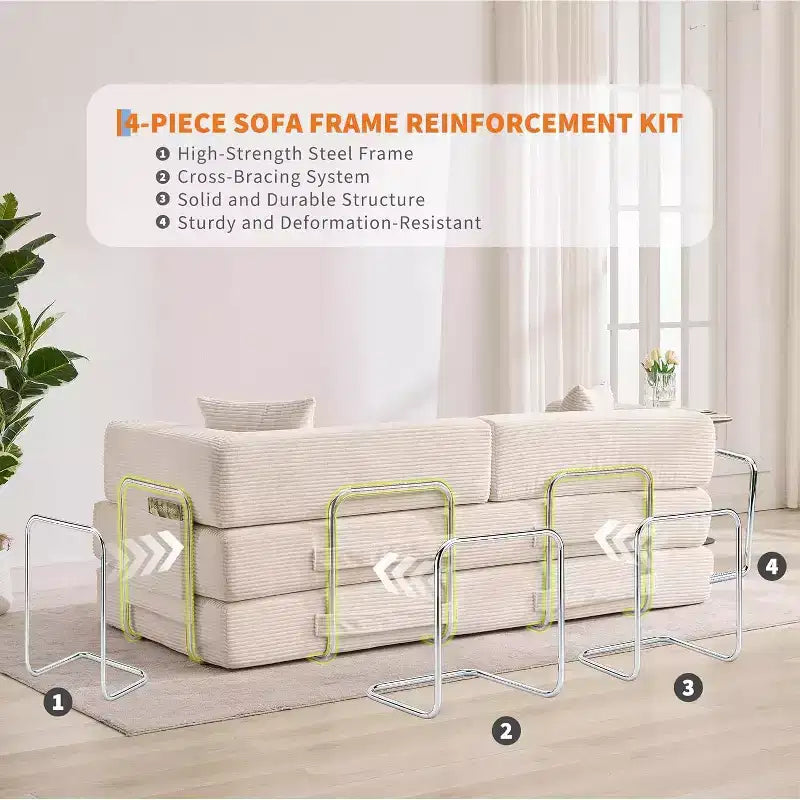 5-in-1-Schlafsofa, 78.8 modulares Cordsofa mit stabilem Gestell, multifunktionales Futon für kleine Räume, Wohnzimmer und Gästezimmer