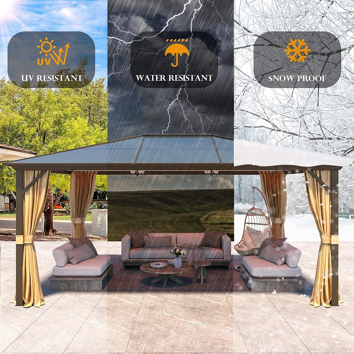 EROMMY Hardtop Gazebo,Outdoor Pergola with Double Roof & Netting & Curtains,Heavy Duty Canopy for Patio, Backyard, Pool party