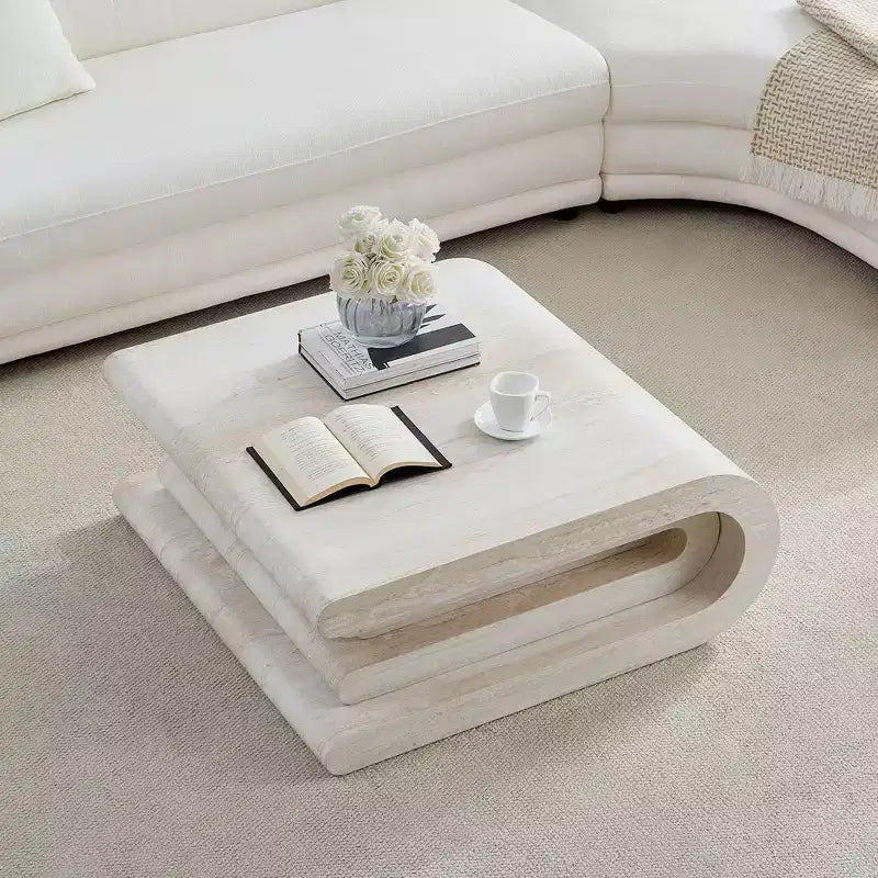 GDFStudio Laurine moderner Couchtisch mit Travertinmuster und mehreren Ebenen
