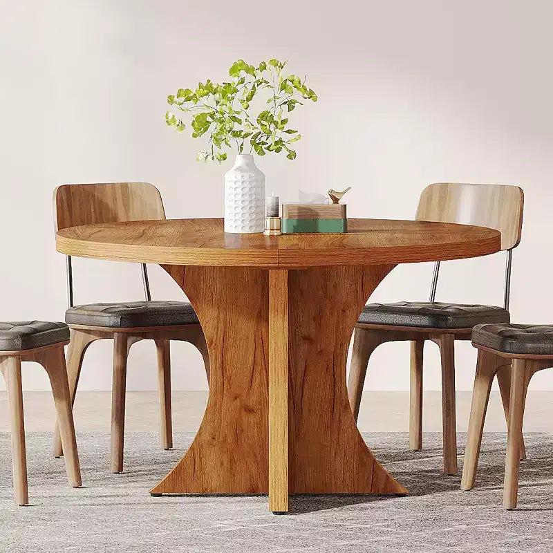 Lantine ronde eettafel van 47.24 inch voor 4-6 personen, eettafel in landelijke stijl met middenpoot, kleine eettafel voor de eetkamer of woonkamer, bruin