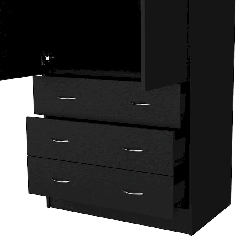 19 Moderner zweitüriger Kleiderschrank mit 3 Schubladen und 1 Kleiderstange fürs Schlafzimmer
