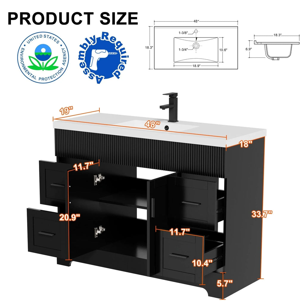 Ensemble meuble-lavabo de salle de bain Wavy Line 30/36/48 avec lavabo et robinet