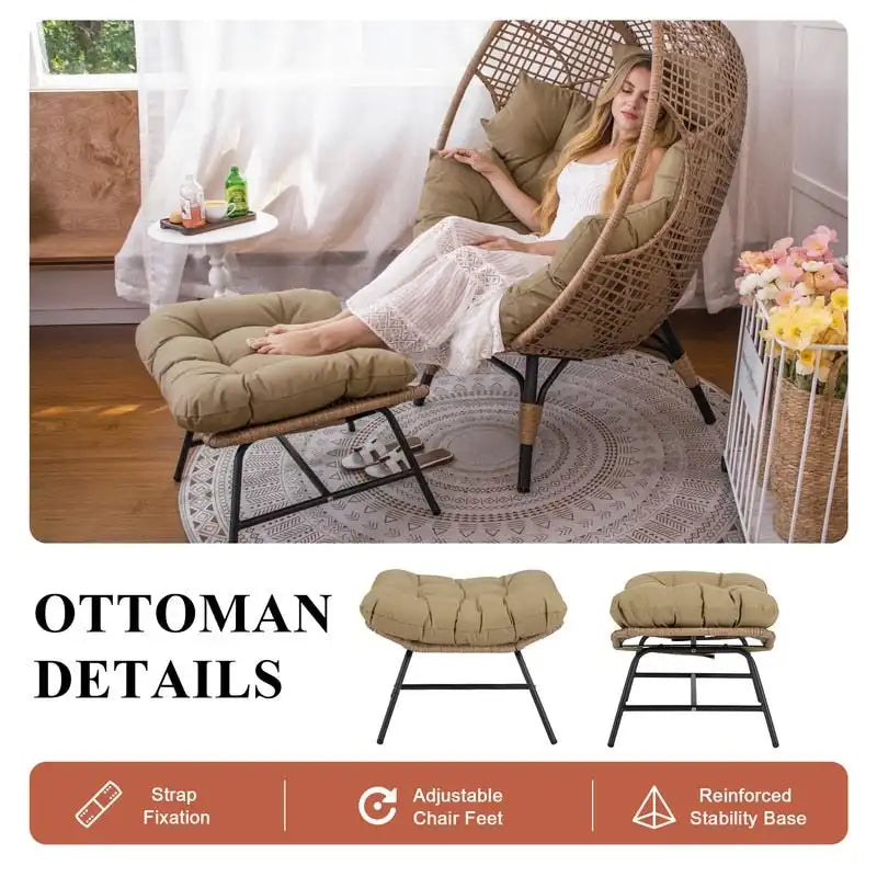 Fauteuil œuf d’intérieur FINCATI, fauteuil œuf d’extérieur supportant 440 lb, fauteuil œuf grand format avec pouf, fauteuil œuf luxueux et confortable avec repose-pieds
