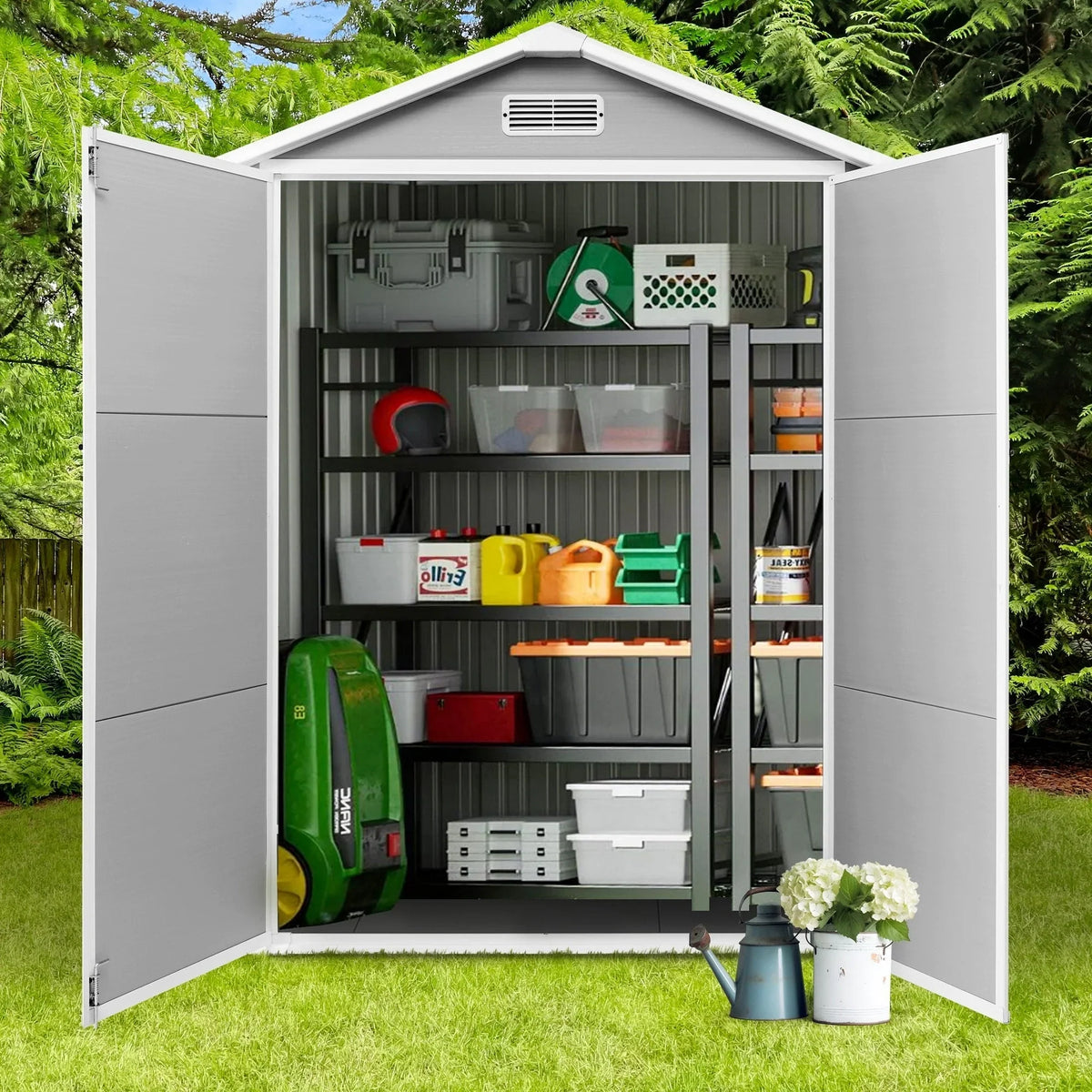 Abri de rangement extérieur en résine et plastique, tous temps, avec plancher, 6 ft x 4 ft/6 ft x 8 ft/8 ft x 6 ft/8 ft x 10 ft, abri à outils Spire