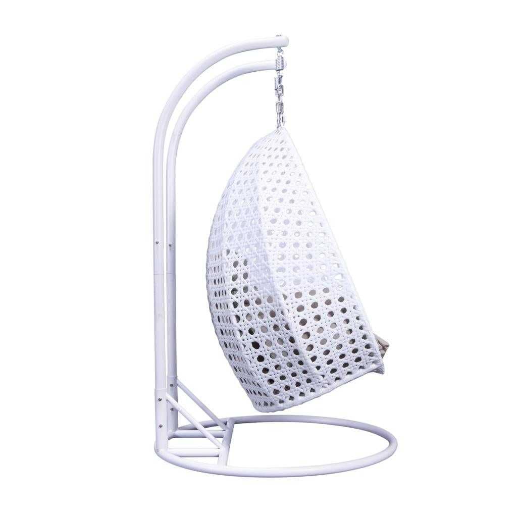Fauteuil œuf suspendu 2 places LeisureMod avec support - fauteuil hamac balançoire de patio en osier de rotin pour l’extérieur et l’intérieur, avec coussins