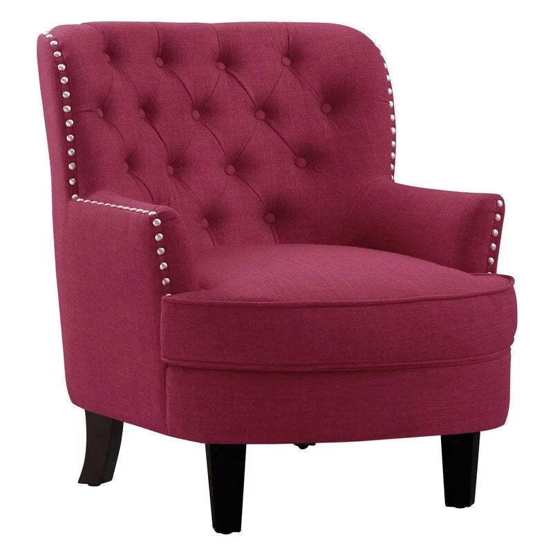 Moser Bay Mignon fluwelen/linnen fauteuil met knopen en hoge rugleuning, 30 breed