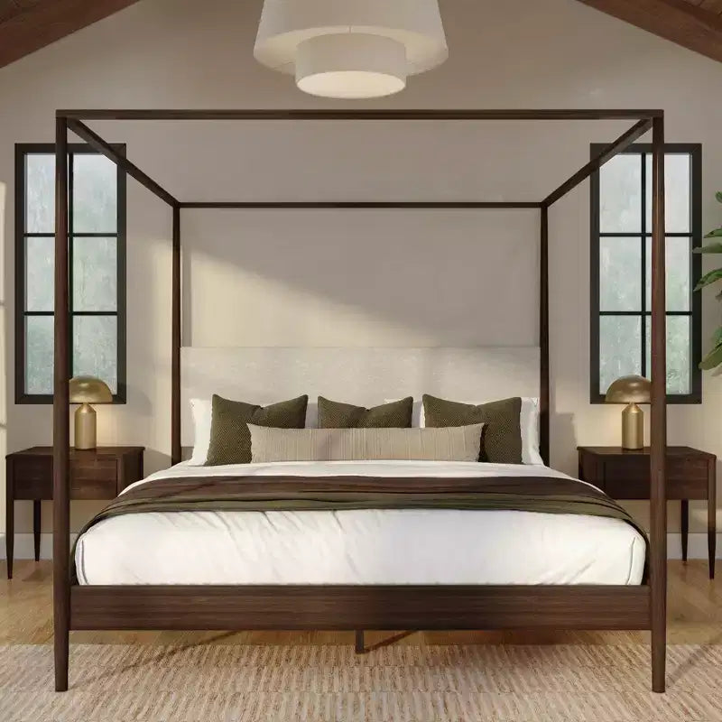 Harbor hemelbed voor kingsize bedden met gestoffeerd hoofdbord, blond/Swiss Coffee (MD2411-01)