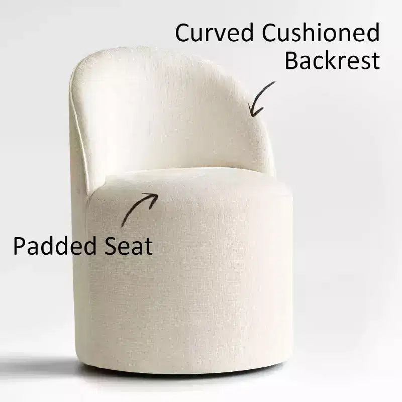 Ensemble de salle à manger moderne pour 6 personnes, table ronde à piètement central, fauteuils pivotants en forme de tonneau à roulettes, chenille texturée - Panipeachy