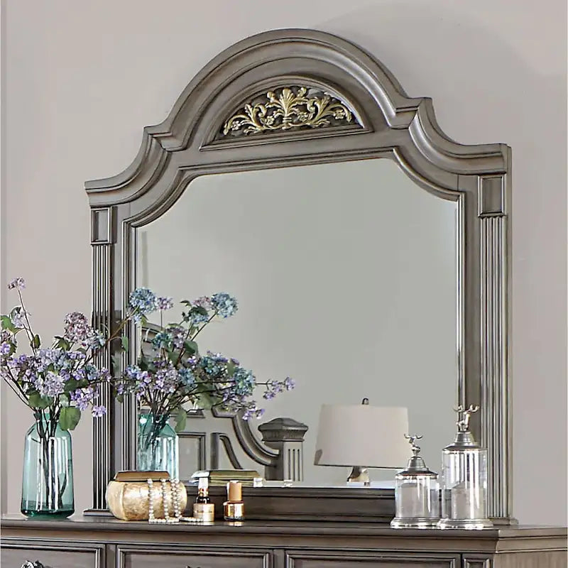 Traditionele Vame-set van 2 meubels: ladekast met 9 laden en spiegel, van Furniture of America