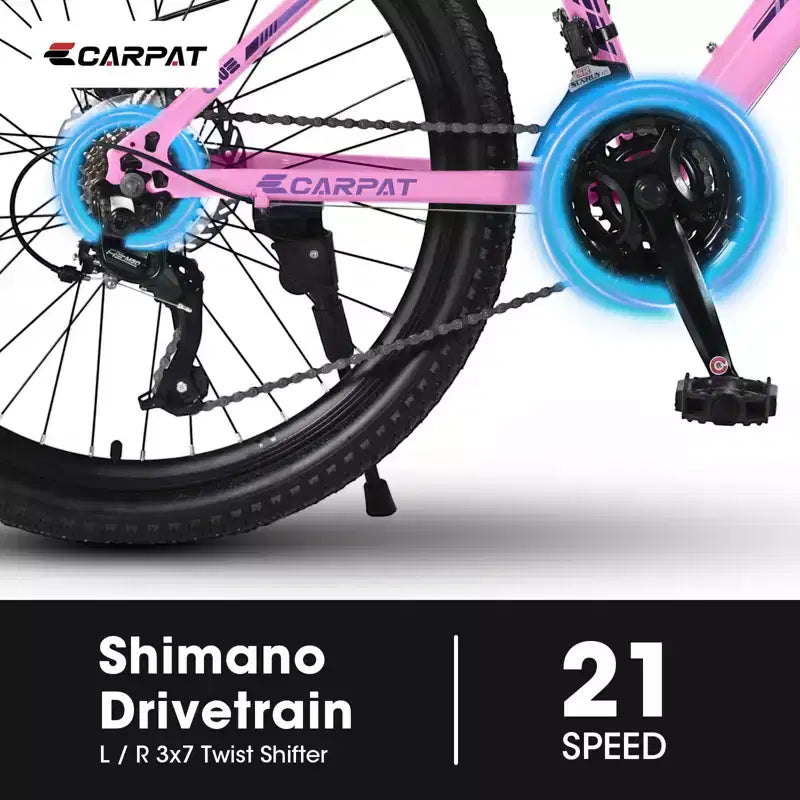 Okak mountainbike van 24/26IN met 21 versnellingen en dubbele schijfremmen, kinderfiets met 100mm voorvering, crossfiets voor tieners en vrouwen