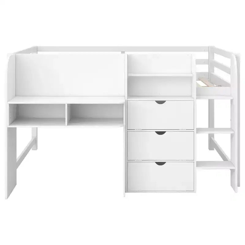Roze/witte lage hoogslaper met bureau, opbergruimte en whiteboard ?C eenpersoonsbed, 1 persoon