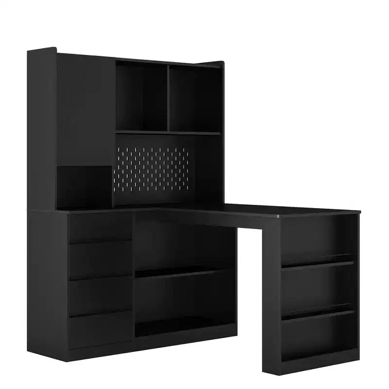 Bureau d’angle en L de 46 pouces avec bibliothèque et tiroirs