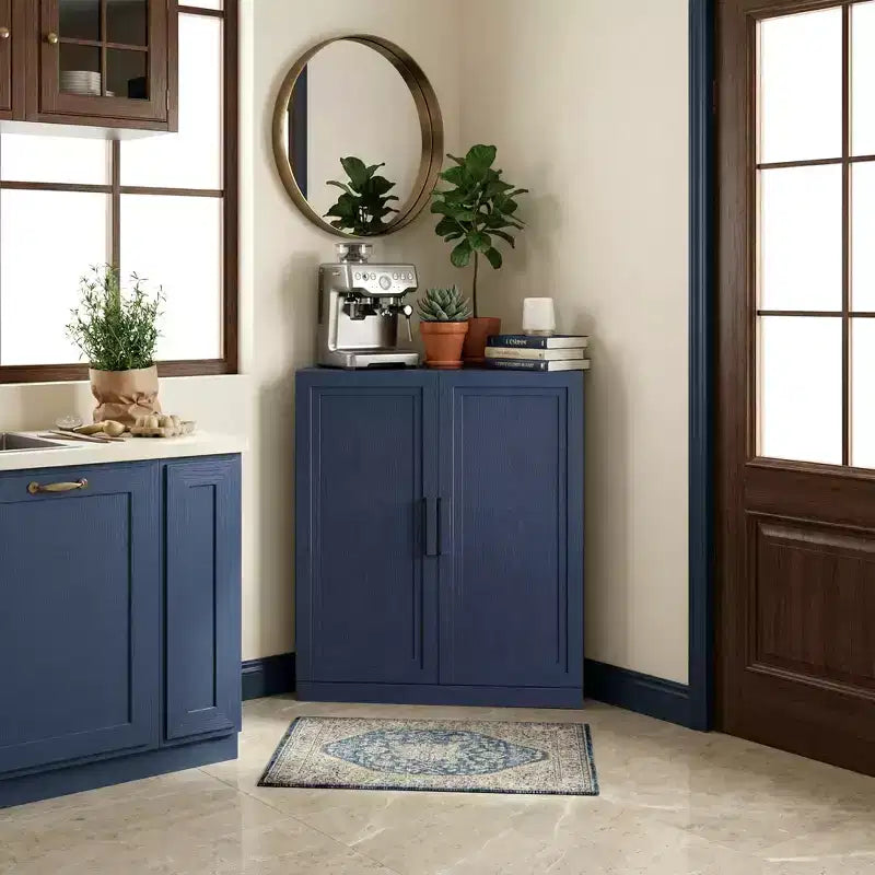 Dovelina hoekvitrinekast met verstelbare planken, dressoir, buffetkast, wijnkast, keuken- en eetkamerkast met houten deuren - 31H x 31W, 36H x 31W