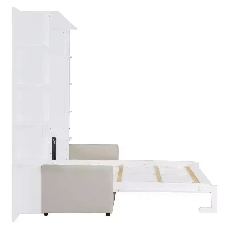 Queen-Murphy-Bett mit Sofa, Schrankbett in Queen-Size zum Zusammenklappen mit Bücherregal und Regalen für Gästezimmer oder Büro
