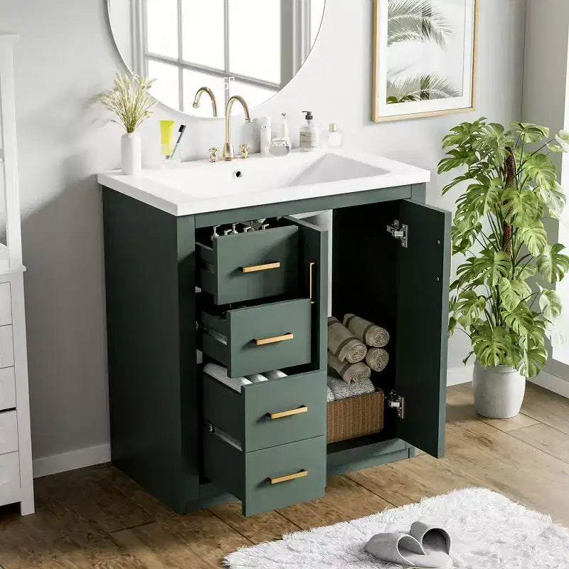 30 Single Sink Bathroom Vanity with Cabinet & 3 Drawers ??Black / Blue / Green / Indigo / White