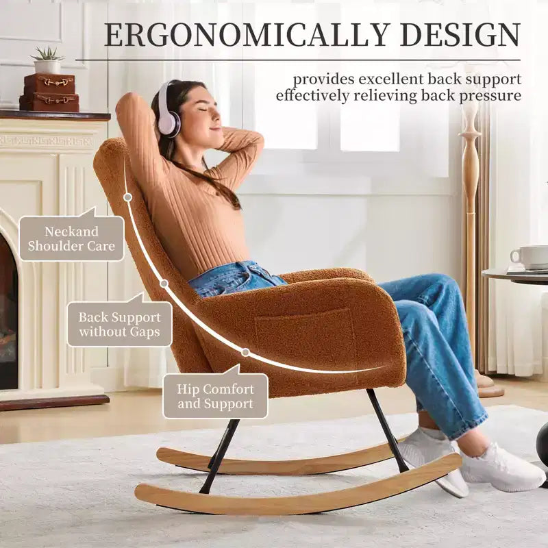 Fauteuil à bascule pour chambre de bébé, fauteuil à glissière pour le salon et l'allaitement, fauteuils d'appoint confortables pour chambre, fauteuils d'intérieur rembourrés en peluche effet teddy