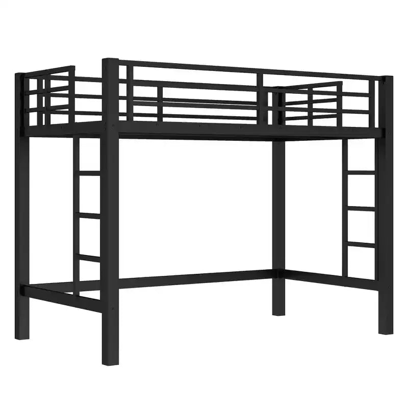 Metalen hoogslaper, ruimtebesparend bedframe met dubbele ladders en veiligheidsleuningen, zwart - ModernLuxe
