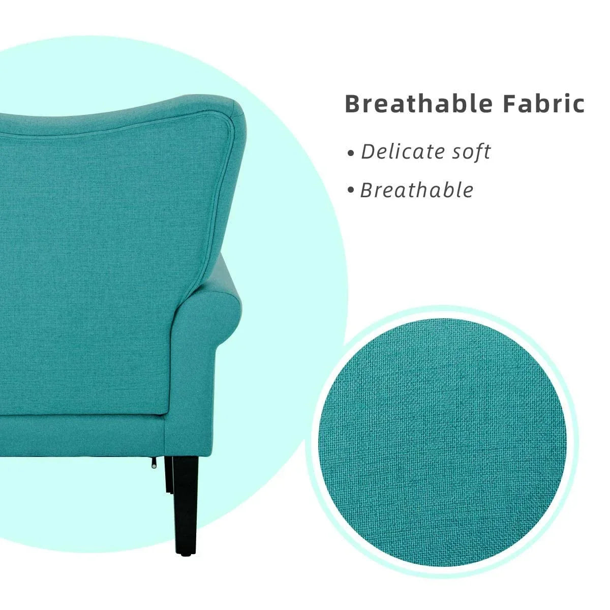 Fauteuil d’appoint moderne Erommy à dossier haut, fauteuil une place en tissu rembourré avec boutons et pieds en bois, pour salon