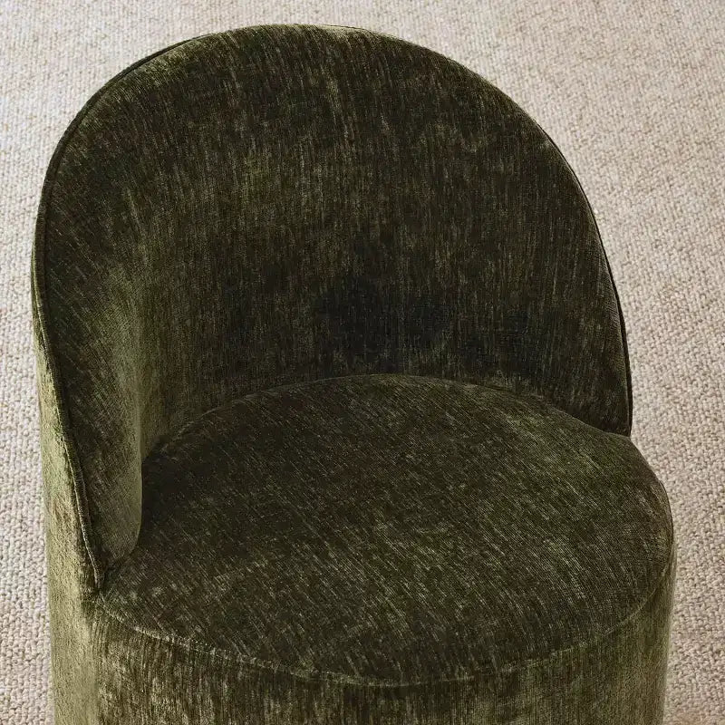 Ensemble de salle à manger moderne pour 6 personnes, table ronde à piètement central, fauteuils pivotants en forme de tonneau à roulettes, chenille texturée - Panipeachy