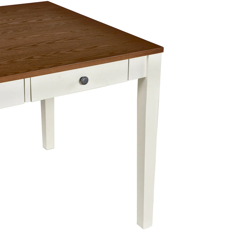 Eetkamerset van hout, 6-delig, met 4 stoelen en een bankje, tafel met lade