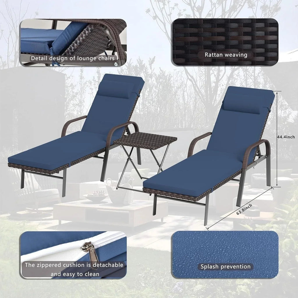 Kullavik 3-teiliges Outdoor-Lounge-Set mit Liegestühlen