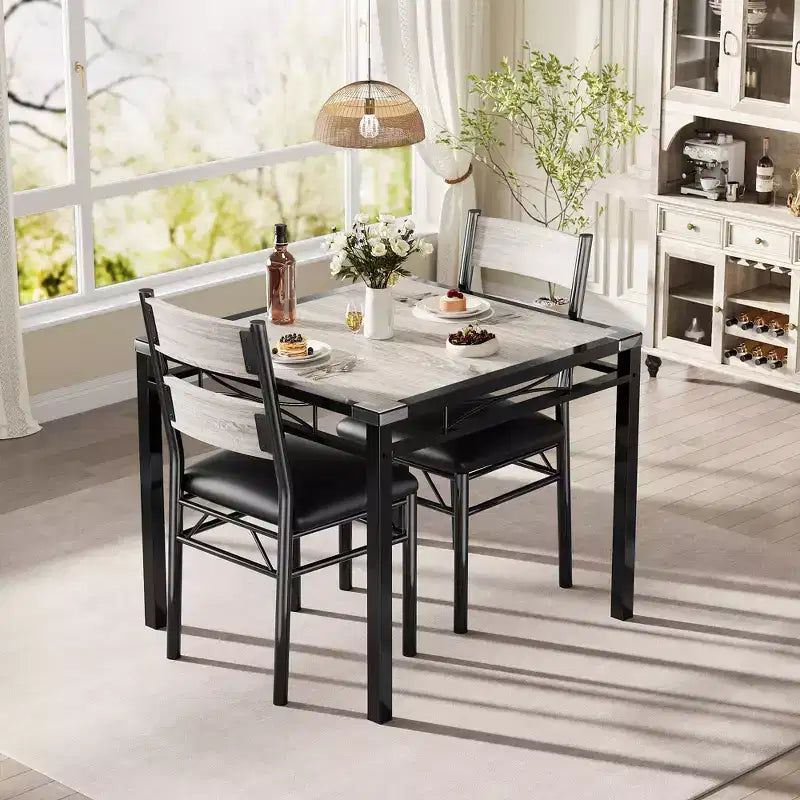 Ensemble de table à manger pour 4 personnes, avec 4 chaises rembourrées, ensemble de 5 pièces en bois pour la cuisine ou la salle à manger avec protège-coins, pour cuisine, appartement et petit espace