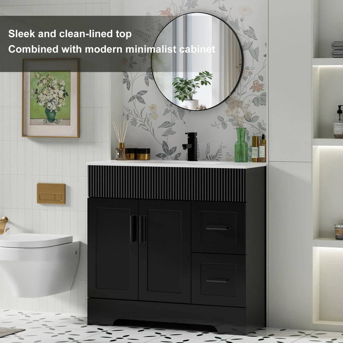 Ensemble meuble-lavabo de salle de bain Wavy Line 30/36/48 avec lavabo et robinet