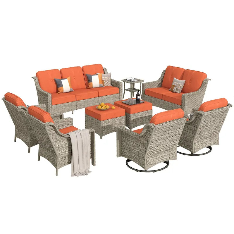 XIZZI 9-piece Outdoor Patio Furniture Conversation Set with Swivel Chair