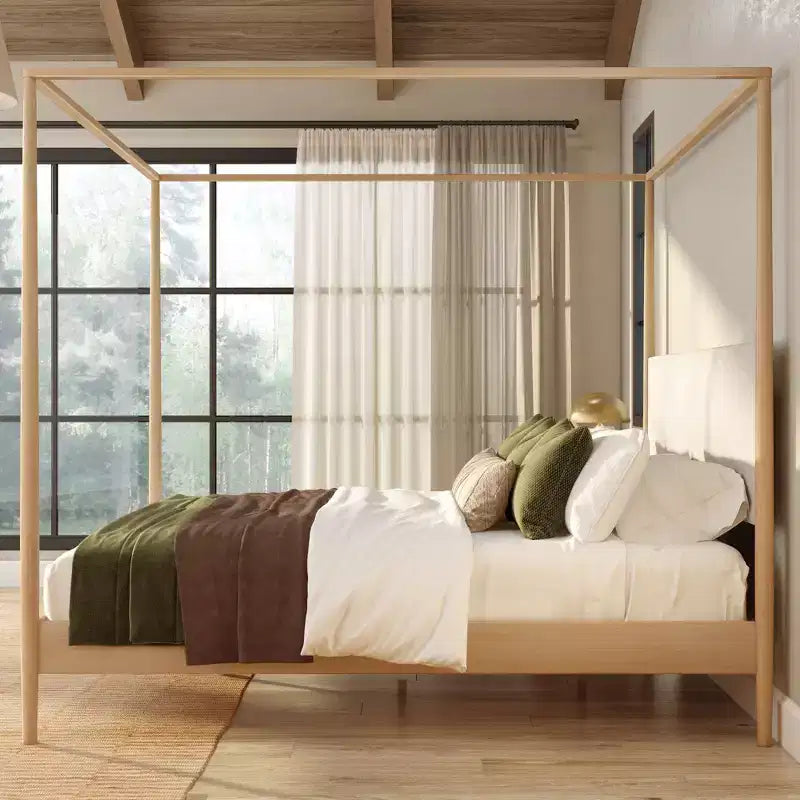 Harbor hemelbed voor kingsize bedden met gestoffeerd hoofdbord, blond/Swiss Coffee (MD2411-01)