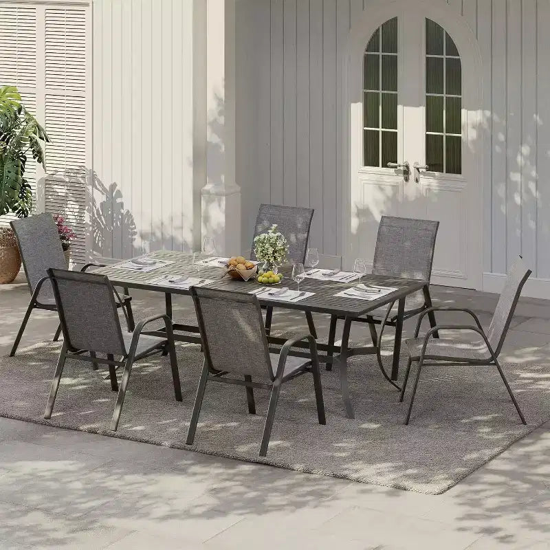 Terrasstoelen, stapelbare buiteneetkamerstoelen set van 4/6, lichtgewicht Textilene-stoelensets voor buiten voor alle weersomstandigheden, met armleuningen voor de achtertuin en het zwembadterras