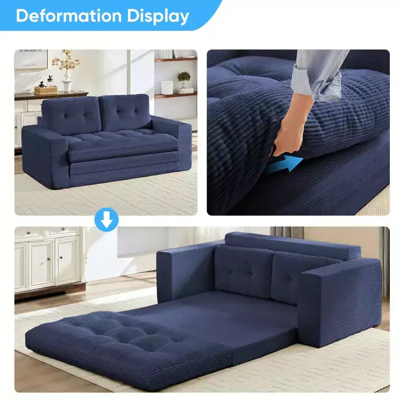 Canapé-lit futon convertible 2-en-1 Mjkone de 71', en tissu côtelé, pliable et capitonné avec boutons, canapé-lit deux places gain de place