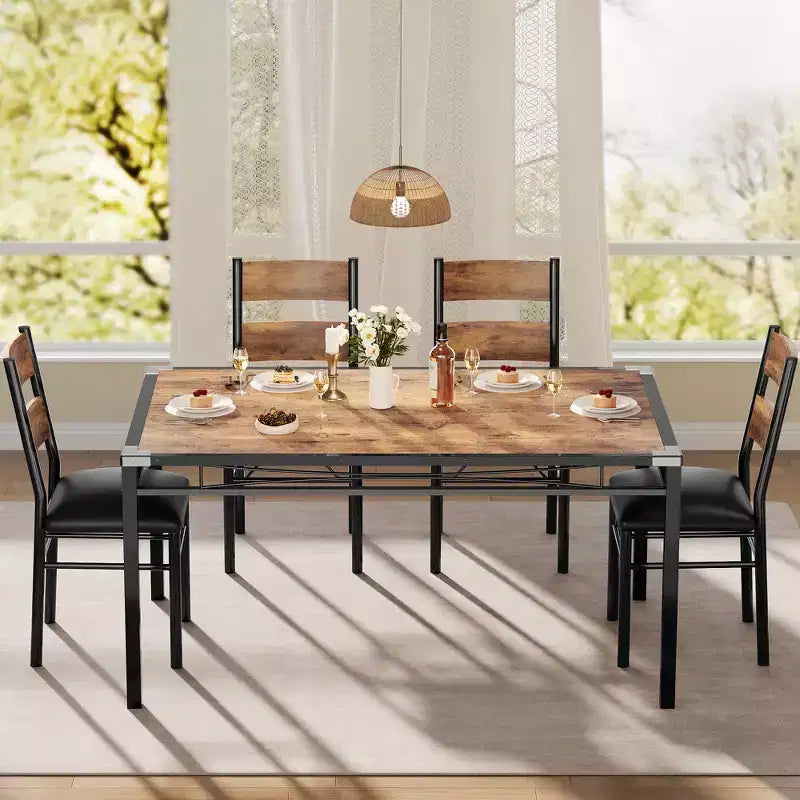Ensemble de table à manger pour 4 personnes, avec 4 chaises rembourrées, ensemble de 5 pièces en bois pour la cuisine ou la salle à manger avec protège-coins, pour cuisine, appartement et petit espace