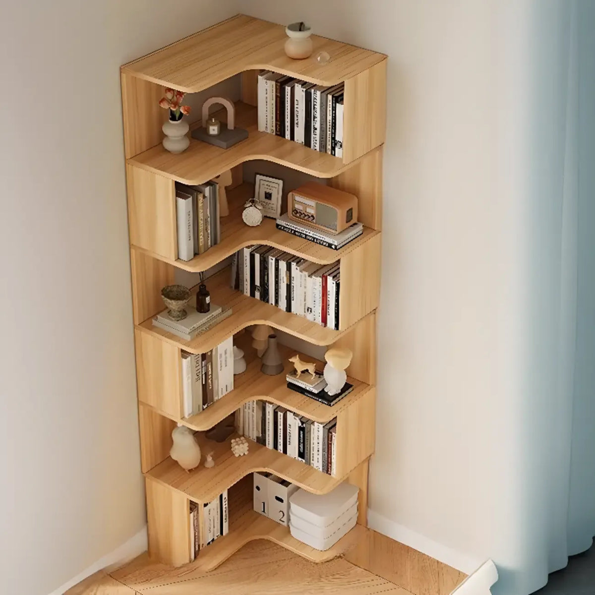 Eckbücherregal aus Holzwerkstoff mit 6 Regalböden